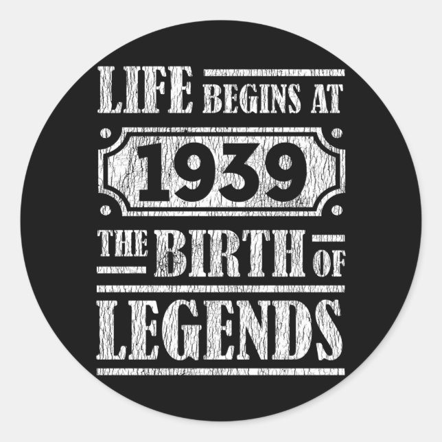 86 Year Old 1939 Birth Of Legend 86th Birthday Classic Round Sticker (Front)