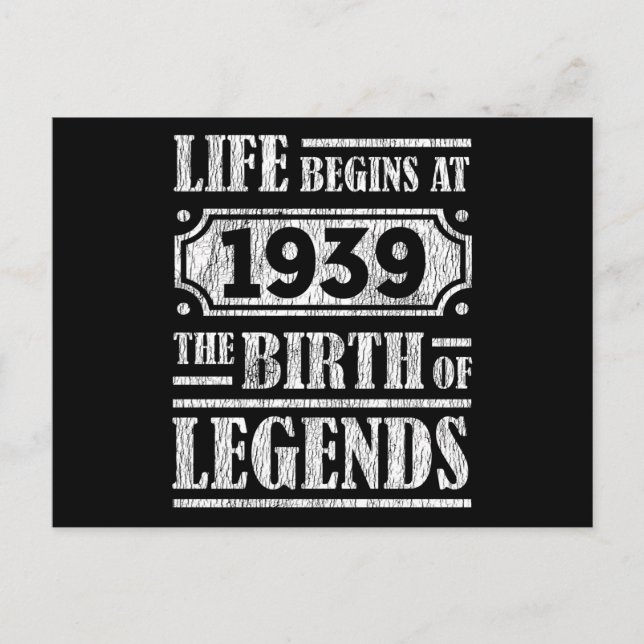 86 Year Old 1939 Birth Of Legend 86th Birthday Postcard (Front)
