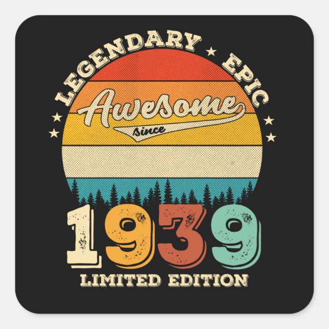 86 Year Old 1939 Retro Awesome 90th Birthday Gift Square Sticker (Front)