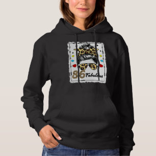 86 Years Old Fabulous Messy Bun Leopard 1936 Birth Hoodie
