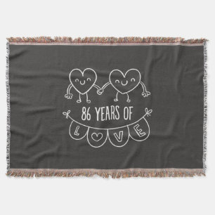 86th Anniversary Gift Chalk Hearts Throw Blanket