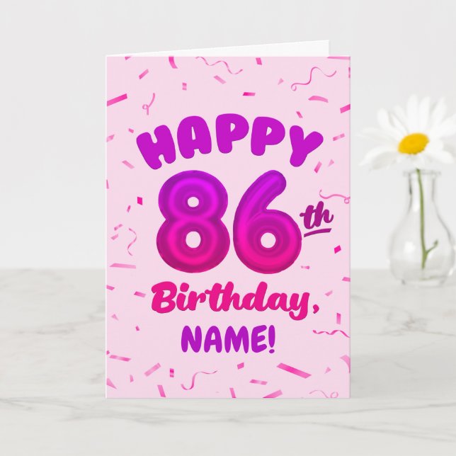 86th Balloon Number Custom Name Birthday Card (Small Plant)