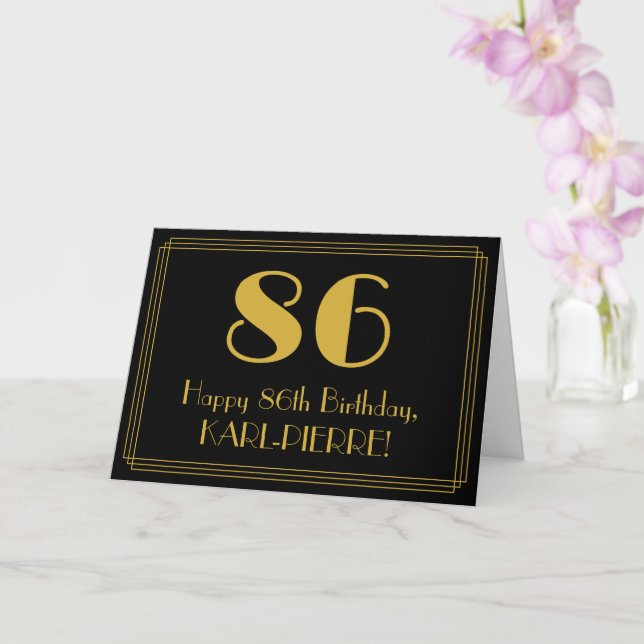 86th Birthday: Art Deco Inspired Look "86" + Name Card (Orchid)
