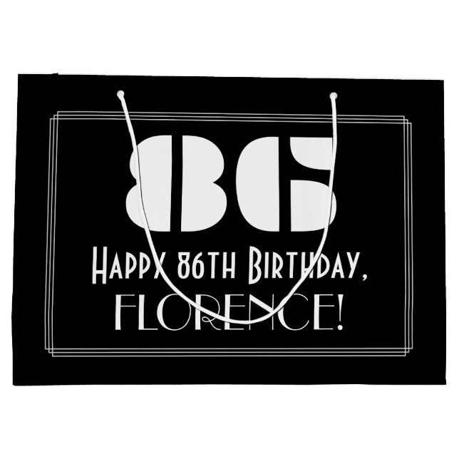 86th Birthday ~ Art Deco Inspired Look "86" + Name Large Gift Bag (Back)