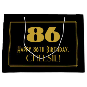 86th Birthday — Art Deco Inspired Look "86" & Name Large Gift Bag