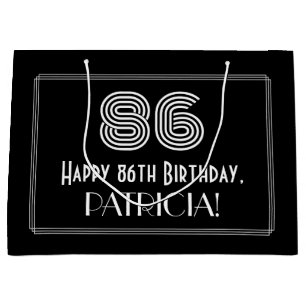 86th Birthday — Art Deco Inspired Look "86" & Name Large Gift Bag