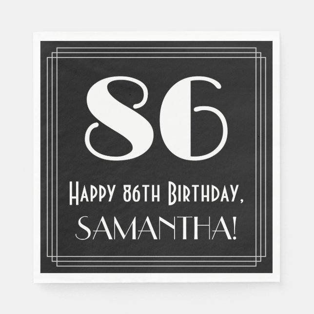 86th Birthday ~ Art Deco Inspired Look "86", Name Napkin (Front)