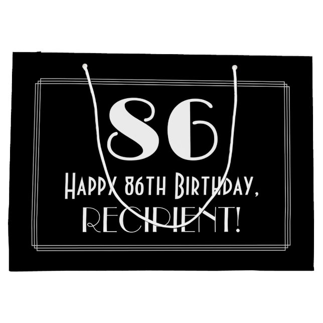 86th Birthday: Art Deco Inspired Style "86", Name Large Gift Bag (Back)