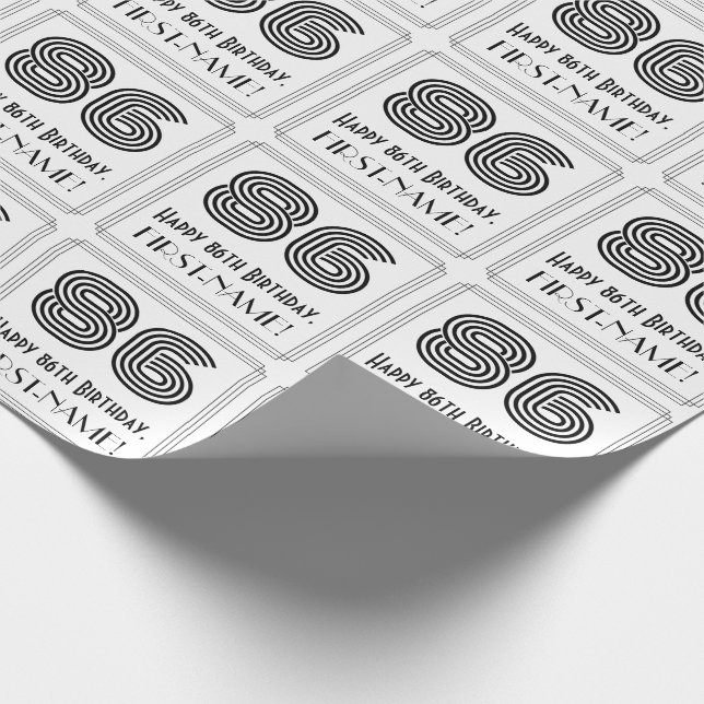 86th Birthday: Art Deco Inspired Style "86" + Name Wrapping Paper (Corner)