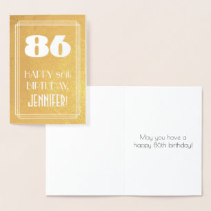 86th Birthday ~ Art Deco Style "86" & Custom Name Foil Card