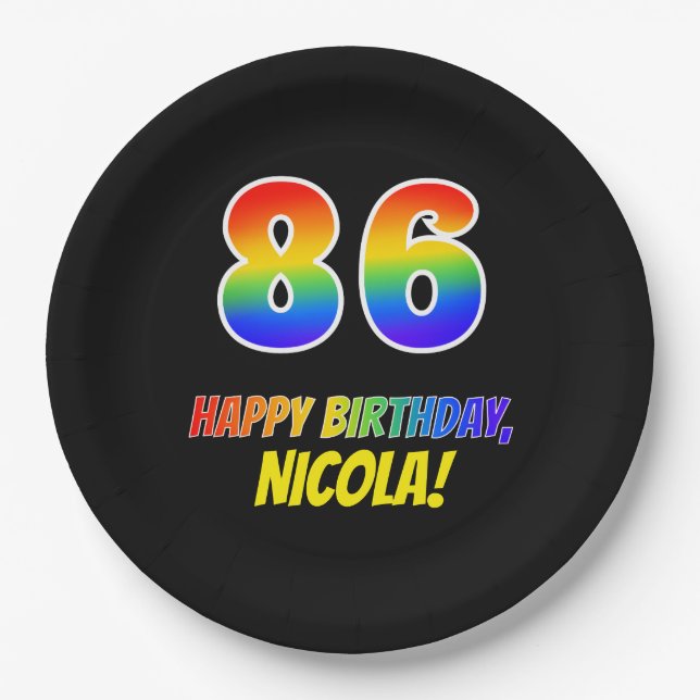 86th Birthday: Bold, Fun, Simple, Rainbow 86 Paper Plate (Front)