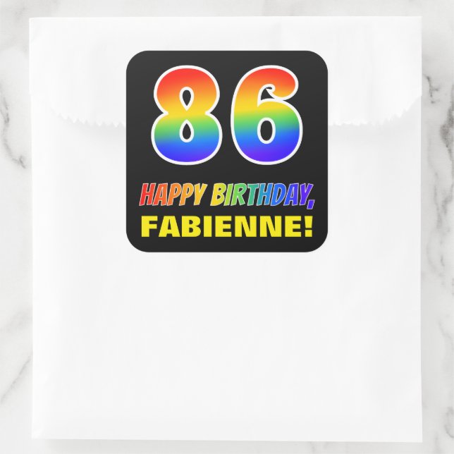 86th Birthday: Bold, Fun, Simple, Rainbow 86 Square Sticker (Bag)