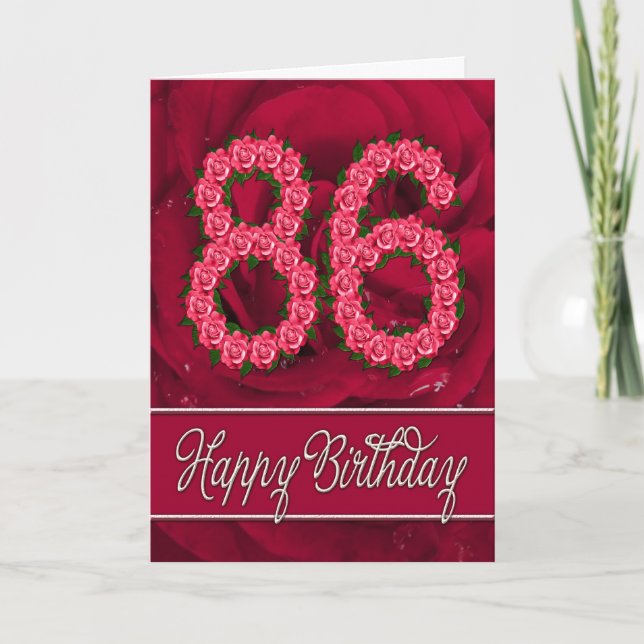 86th birthday card with roses and leaves (Front)