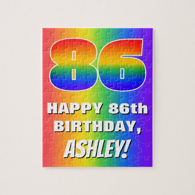 86th Birthday: Colourful, Fun Rainbow Pattern # 86 Jigsaw Puzzle (Vertical)