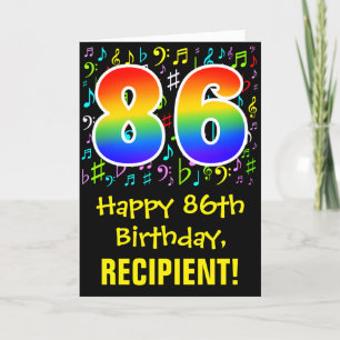 86th Birthday: Colourful Music Symbols + Rainbow 8 Card