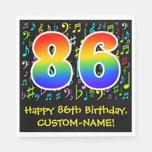 86th Birthday - Colourful Music Symbols, Rainbow 8 Napkin