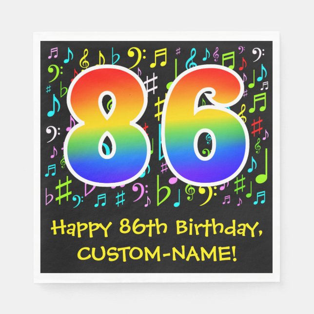 86th Birthday - Colourful Music Symbols, Rainbow 8 Napkin (Front)