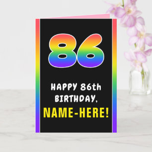 86th Birthday: Colourful Rainbow # 86, Custom Name Card