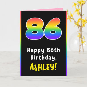 86th Birthday: Colourful Rainbow # 86, Custom Name Card