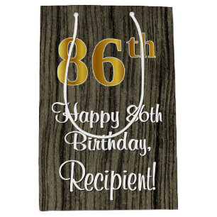 86th Birthday: Elegant Faux Gold Look #, Faux Wood Medium Gift Bag
