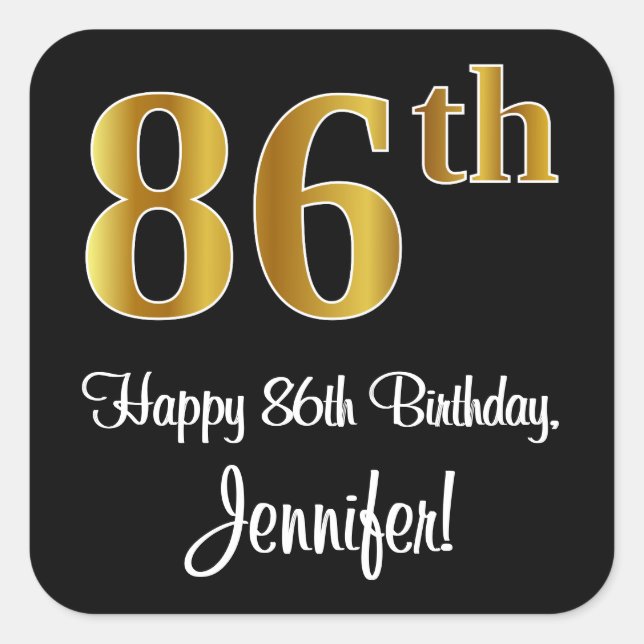 86th Birthday – Elegant Luxurious Faux Gold Look # Square Sticker (Front)