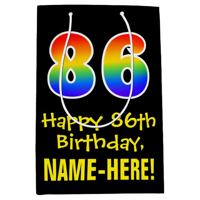 86th Birthday: Fun, Bold, Colourful, Rainbow "86" Medium Gift Bag (Front)