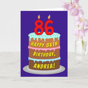 86th Birthday: Fun Cake and Candles + Custom Name Card