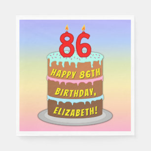 86th Birthday: Fun Cake and Candles + Custom Name Napkin