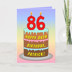 86th Birthday — Fun Cake & Candles, w/ Custom Name Card