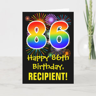 86th Birthday: Fun Fireworks Pattern + Rainbow 86 Card