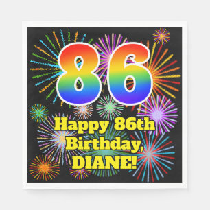 86th Birthday: Fun Fireworks Pattern + Rainbow 86 Napkin