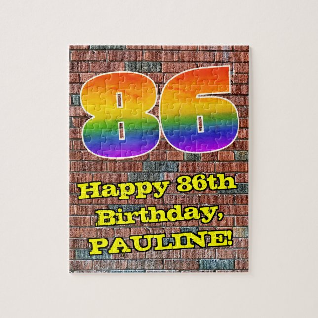 86th Birthday: Fun Graffiti-Inspired Rainbow 86 Jigsaw Puzzle (Vertical)