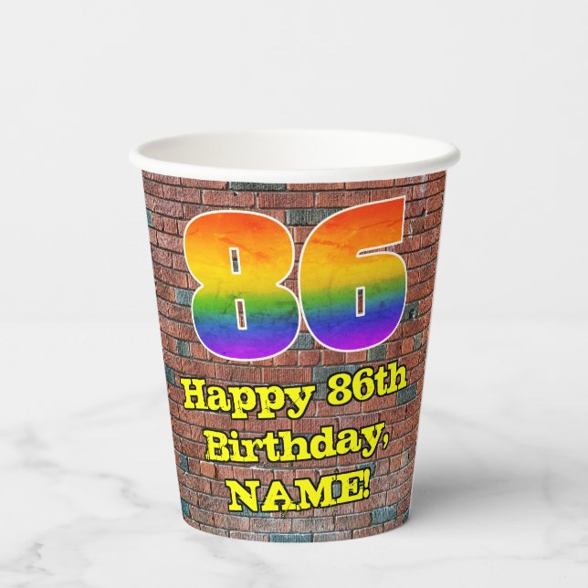 86th Birthday: Fun Graffiti-Inspired Rainbow 86 Paper Cups (Back)