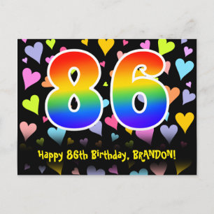 86th Birthday: Fun Hearts Pattern, Rainbow 86 Postcard