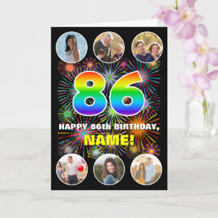 86th Birthday: Fun Rainbow #, Custom Name & Photos Card