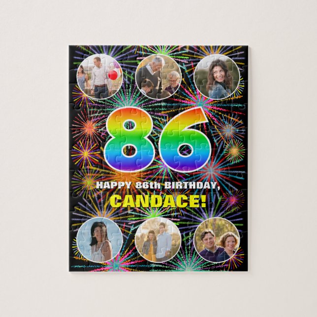 86th Birthday: Fun Rainbow #, Custom Name + Photos Jigsaw Puzzle (Vertical)