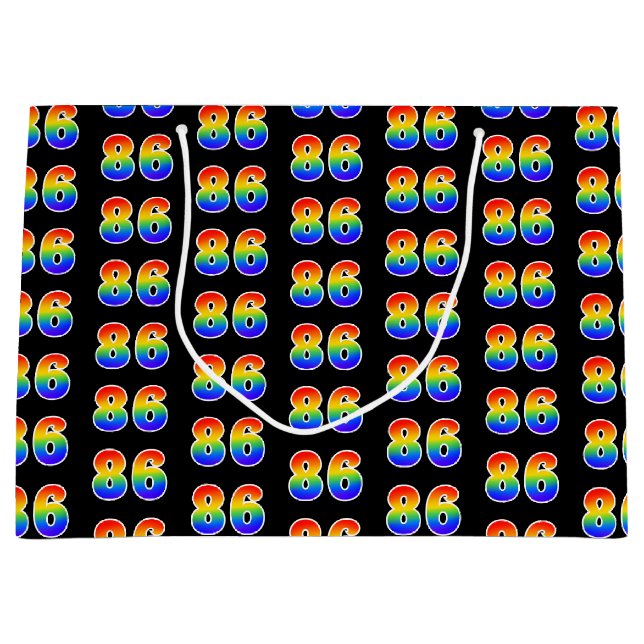 86th Birthday: Fun Rainbow Event Number 86 Pattern Large Gift Bag (Front)