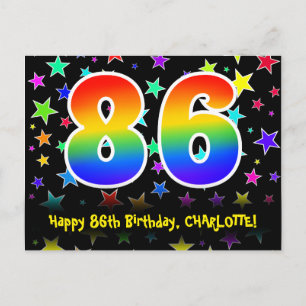 86th Birthday: Fun Stars Pattern, Rainbow 86, Name Postcard