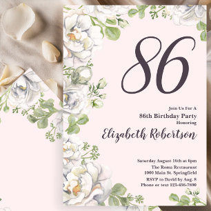 86th Birthday Invitation Blush Pink Floral Peonies