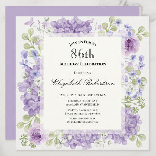 86th Birthday Invitation Elegant Purple Flowers