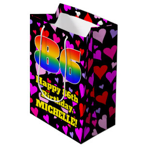 86th Birthday: Loving Hearts Pattern, Rainbow # 86 Medium Gift Bag