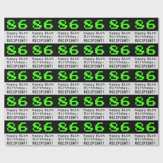 86th Birthday - Nerdy / Geeky Style "86" and Name Wrapping Paper (Flat)