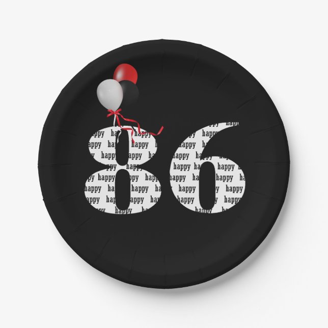 86th birthday party balloons paper plate (Front)