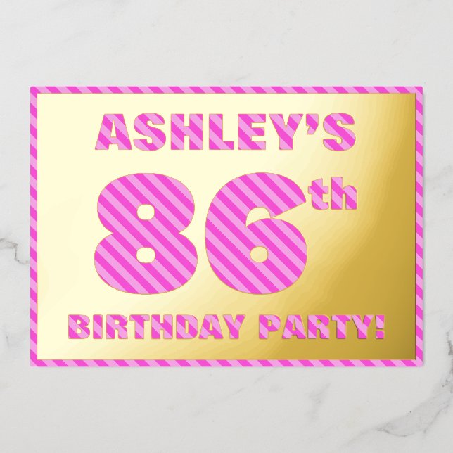 86th Birthday Party — Bold, Fun, Pink Stripes # 86 (Front)