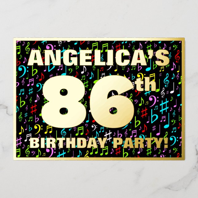 86th Birthday Party — Fun, Colourful Music Symbols (Front)