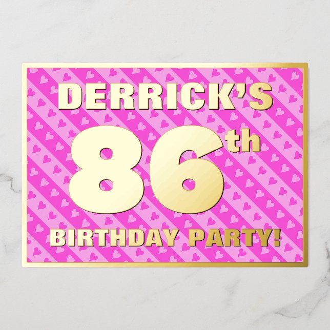 86th Birthday Party — Fun Pink Hearts and Stripes (Front)
