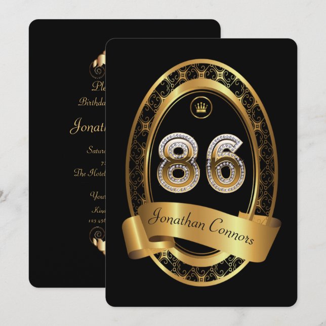 86th,birthday party woman man,elegant colour invitation (Front/Back)