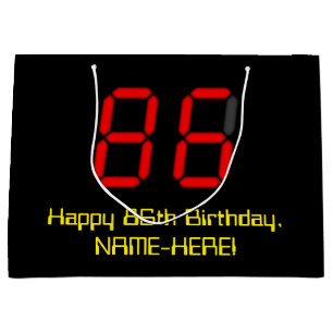 86th Birthday: Red Digital Clock Style "86" + Name Large Gift Bag