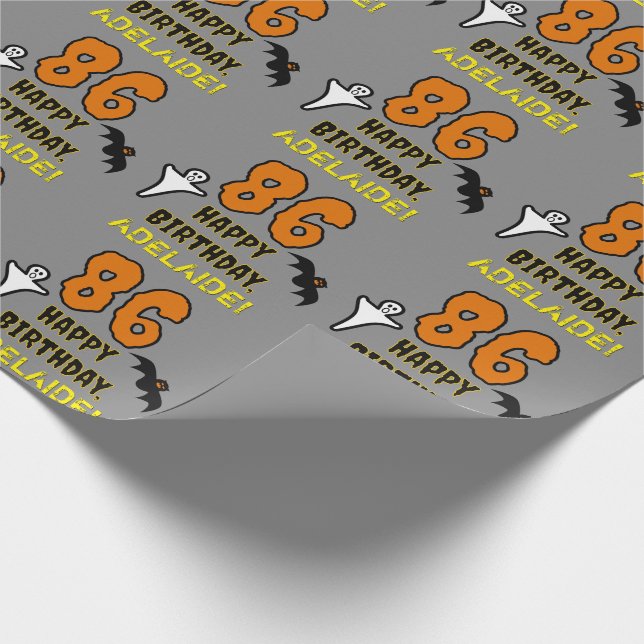 86th Birthday: Spooky Halloween Theme, Custom Name Wrapping Paper (Corner)