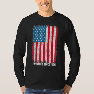 86th Birthday Vintage Usa Flag Awesome Since 1936 T-Shirt